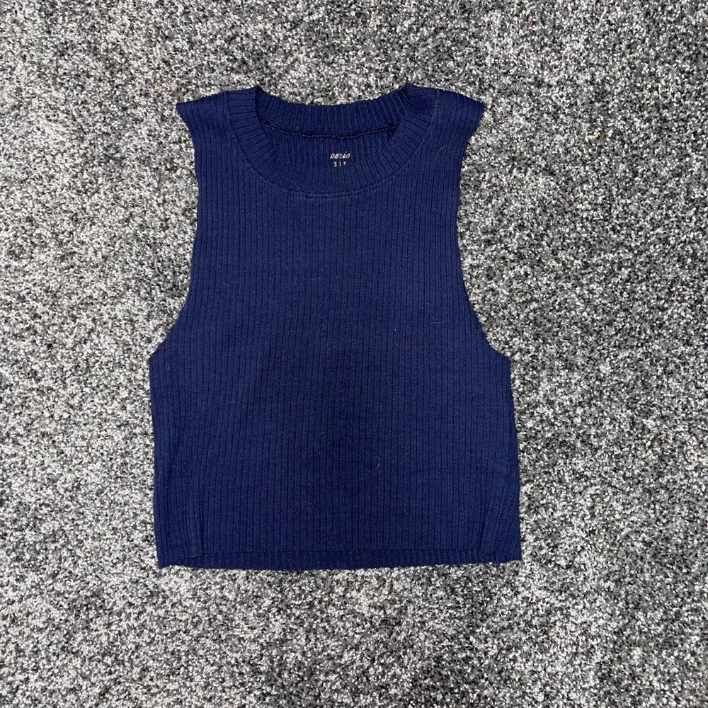 Aerie navy blue ribbed crop top